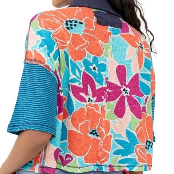 Nwt Free People On a Boat Cropped Boxy Polo in Coastal Floral Combo Size Medium - Picture 3 of 5